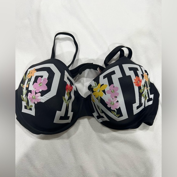 PINK VS Victoria Secret bra black t-shirt wear everywhere lightly lined 42C - Picture 1 of 8